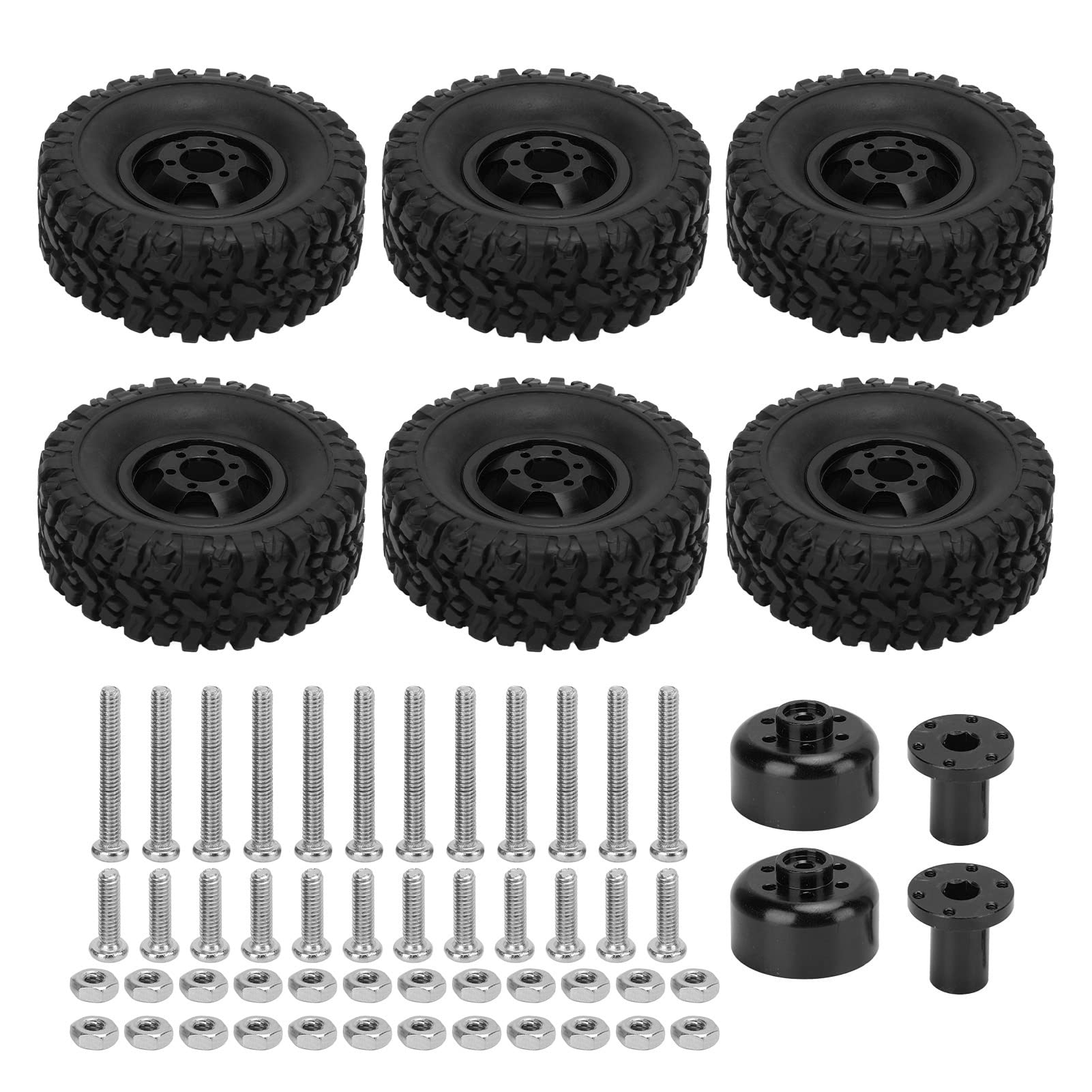 plplaaoo RC Car Wheel Tires, RC Car Tires and Wheels,RC Rubber Tires with Aluminum Alloy Wheel Hub for WPL C14 C24 C34 C44 B14 B24 B16 B36 4WD Car Model,RC Car Accessories(black)