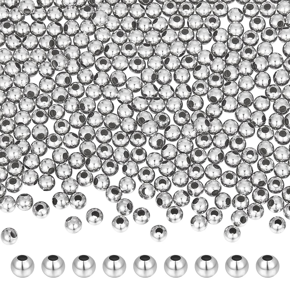 UNICRAFTALE About 500pcs 5mm Diameter Hole 304 Stainless Steel Round Seamed Beads Smooth Round Loose Beads Tiny Metal Hollow Crimp Bead for Jewelry Bracelets Necklace DIY Making Crafts — image 1