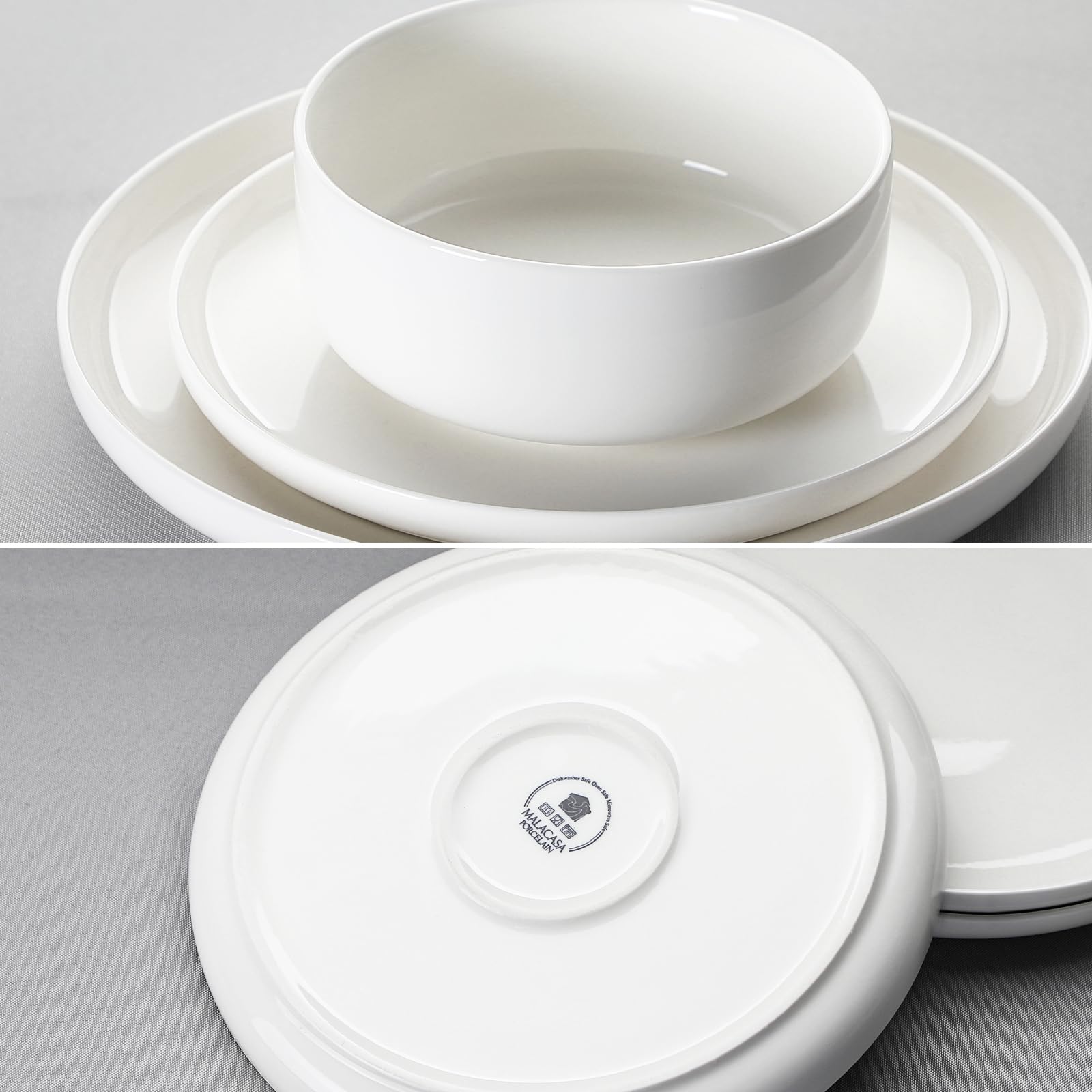 MALACASA LUNA Geschirrset 6 Personen, Teller Set 18-tlg, Porzellan Modern 8