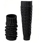 LALIFIT Women's Winter Fleece Lined Leg Warmers Cable Knit Leg Sleeve Long Footless Socks