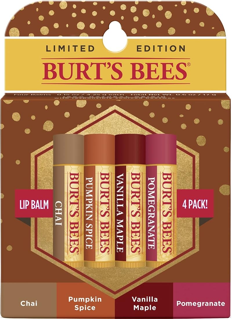 Burt's Bees 4pk Moisturizing Lip Balm Pomegranate Vanilla Maple Pumpkin Chai Tea