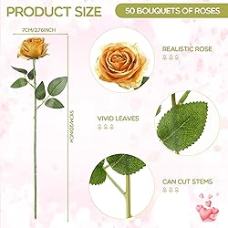 50 Pcs Artificial Rose Flower Realistic Silk Roses