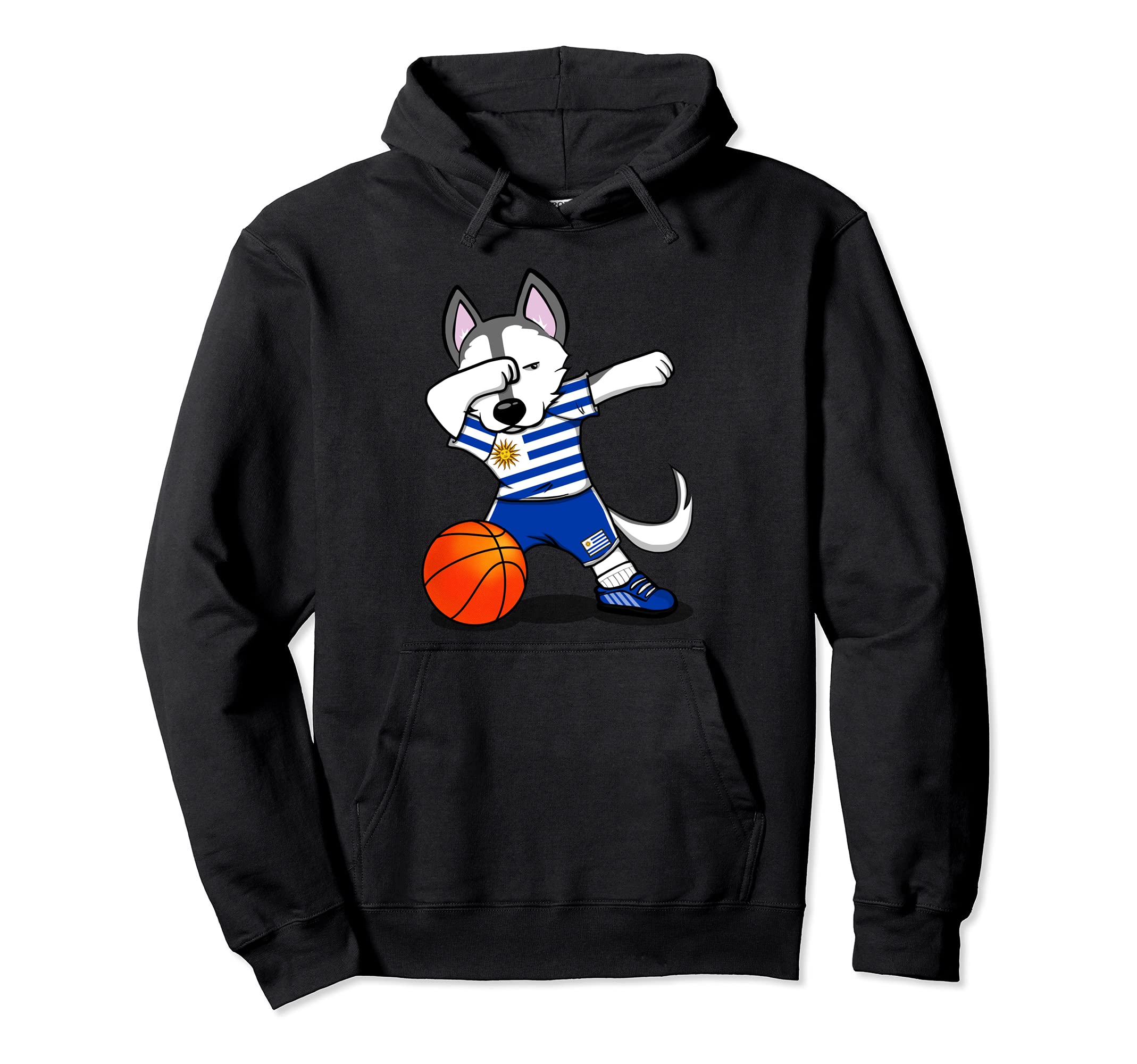 Dabbing Husky Uruguay Basketball Fans Jersey Uruguayan Flag Pullover Hoodie