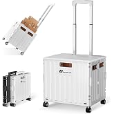 Dkenicor Folding Utility Cart, Portable Rolling Crate Handcart Collapsible Shopping Trolley with Lid, Foldable Tool Box Baske