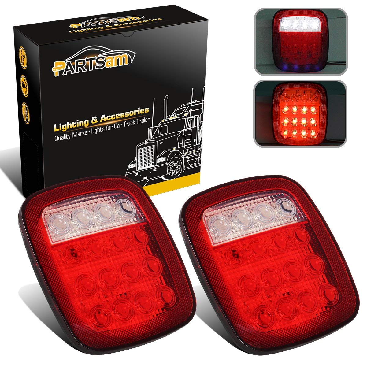 Photo 1 of Partsam 2x Universal 16 LED Stop Tail Turn Signal Backup Reverse Brake Clearance Marker Lights Lamps Red/White Replacement for Jeep YJ JK CJ Truck Trailer Waterproof 12V