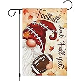 Heyfibro Football and Fall Y'all Gnome Garden Flag 12x18 Double Sided Burlap, Maple Leave Rugby Sports Events Yard Flags for Thanksgiving Rustic Seasonal Autumn Outdoor Decoration (ONLY FLAG)