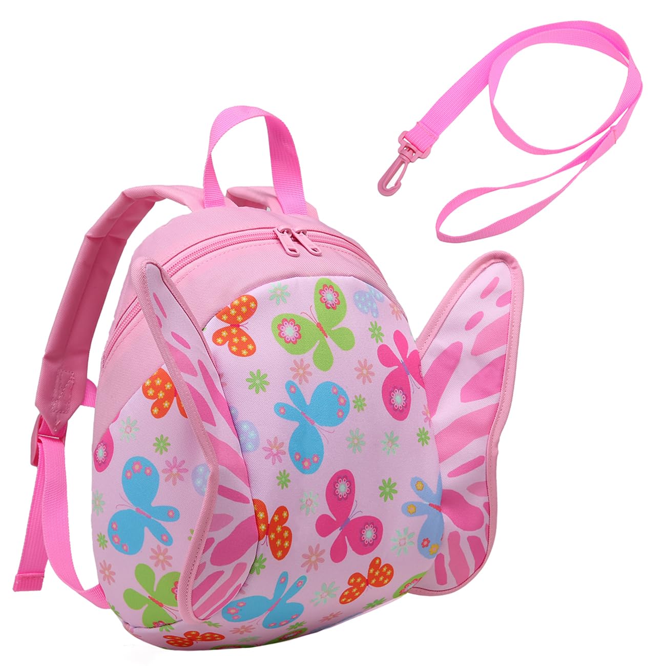 VASCHY Toddler Backpack for Little Girls Ultra Lightweight Baby Girls Bag with Rein Cute Animal Tiny Daycare Backpack with Chest Strap (Pink Butterfly）