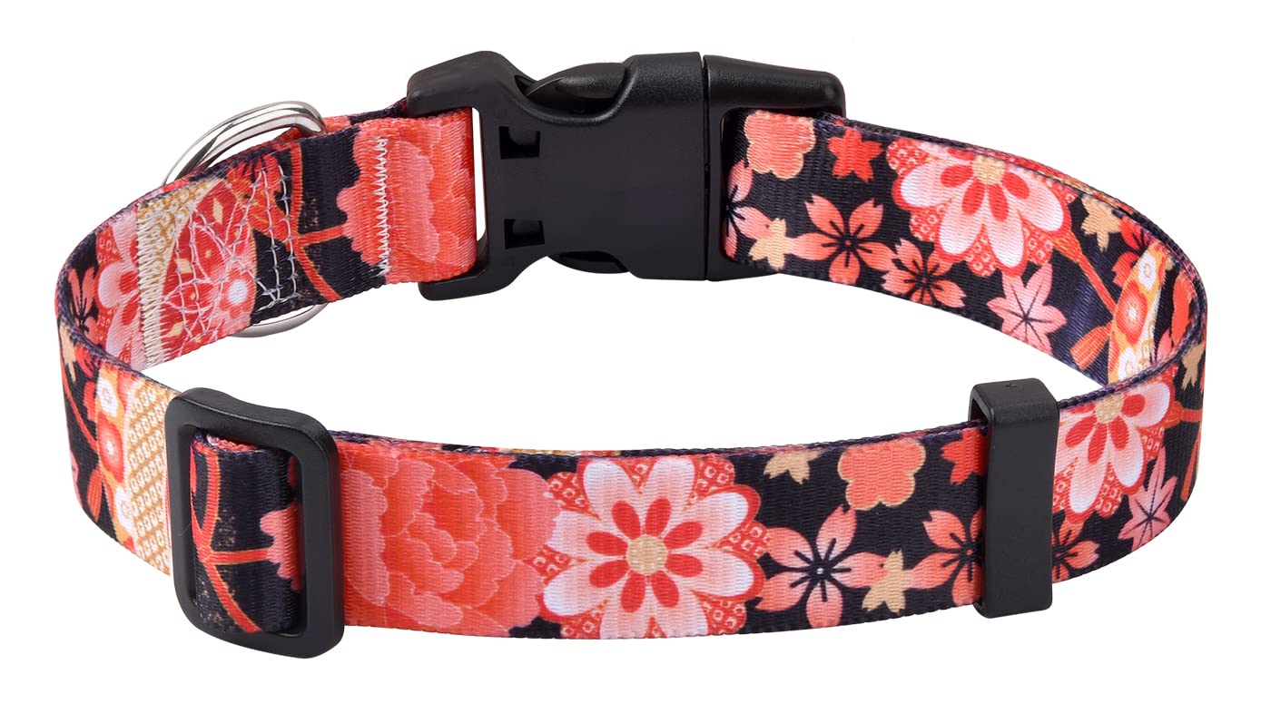 Mihqy Dog Collar with Bohemia Floral Tribal Geometric Patterns - Soft Ethnic Style Collar Adjustable for Small Medium Large Dogs(Red Flower A,S) — image 1