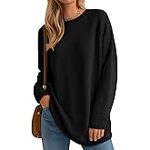 Velvelhall Womens Long Sleeve Sweatshirts Oversized Waffle Knit Tunic Tops Casual Crewneck Long Shirts