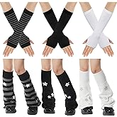 Yearntown 3 Sets Y2k Leg Warmers and Arm Warmers Knitted Leg Socks Goth Kawaii Fingerless Gloves for Women Halloween Winter