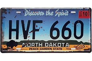 ROOKOPR North Dakota License Plate Aluminum Novelty Car Decor License Plates 12"x6" Front of Car Decorative Retro Rusty License Plate for Men Women Car-34