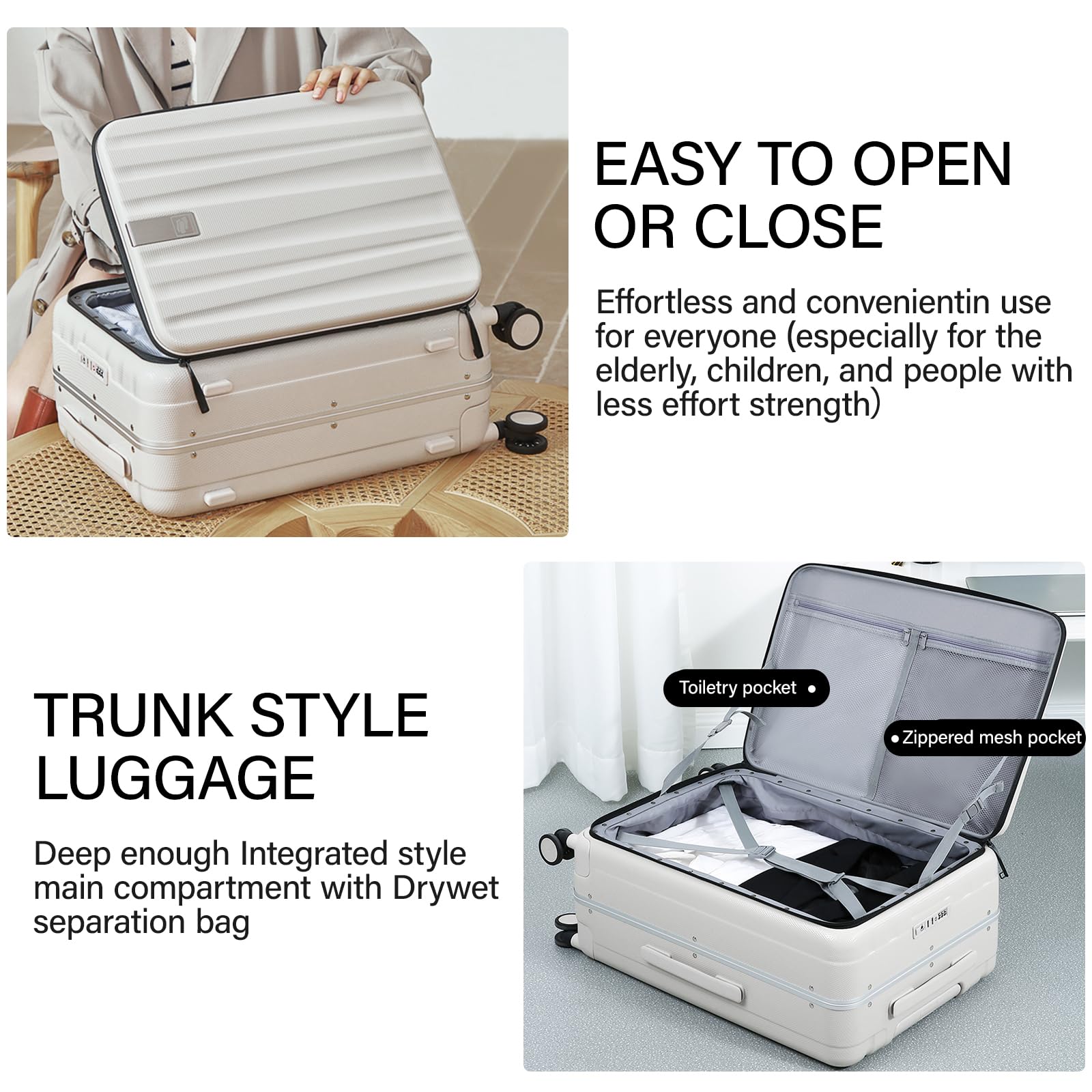 Hanke 20 Inch Carry On Luggage with Wheels PC Hard Shell Suitcase Top Opening Aluminum Frame Travel Luggage Suitcases for Woman Men Gifts.(Ivory White)