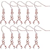 50pcs Stainless Steel Earring Hooks with Pendant Clasp Hypoallergenic Ear Wire Buckle Fish Hooks Dangle Earrings for Women DIY Jewelry Making Findings, Rose Gold