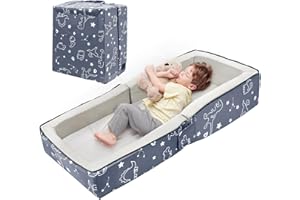Lvemilio Toddler Travel Bed, Portable Kids Floor Bed for Sleeping with Foam Mattres, Washable Toddler Cot for Kids Aged 1-4, Velvet Fabric