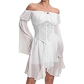 ZUNQKG Womens Corset Dresses Off Shoulder Bell Sleeve Casual Party Fairy Two Piece Outfits Bustier Dress