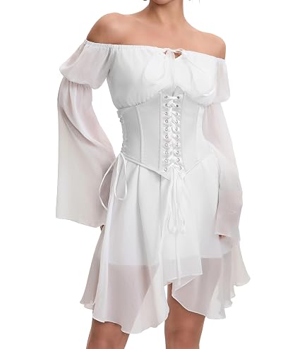Sunidol Women Corset Mini Fairy Dresses Off Shoulder Flowy Dress Beige S