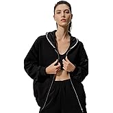 LilySilk Women's Silk Terry Sweatshirt Fleece Zip Up Oversized Hoodie with Blanket Stitch Hooded Jacket for Ladies Sports