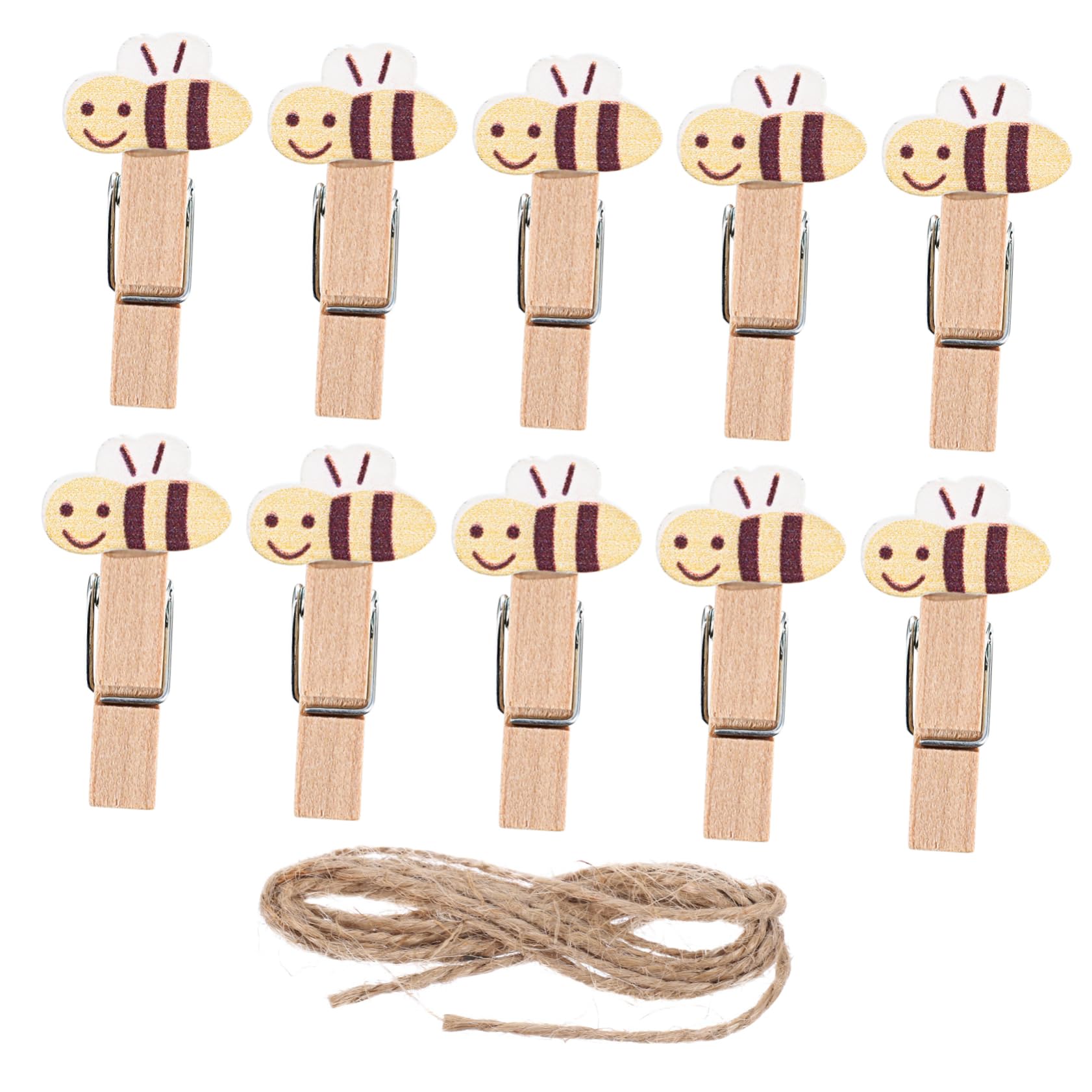 Holibanna 10PCS Cartoon Wooden Clip with Twine Bee Wooden Photo Paper Peg Pin Mini Bee Animal Clothespins Photo Craft Snack Clips for Artwork Home Party Decorations