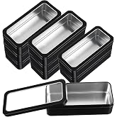 Douaowoc 8 Pcs Rectangle Metal Tins Containers with Lids Mini Storage Canister Jars Set for Home Kitchen, Office and School Supplies, 5.9" x 2.75" x 1.57", Black