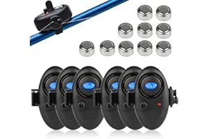 COOLNICE Upgraded Fishing Bite Alarm 6 Packs Adjustable Sound Volume with Bonus 10 Batteries, Electronic Fish Rod Bait Alert Indicator LED Alarms Daytime/Night Carp Fishing Outdoor