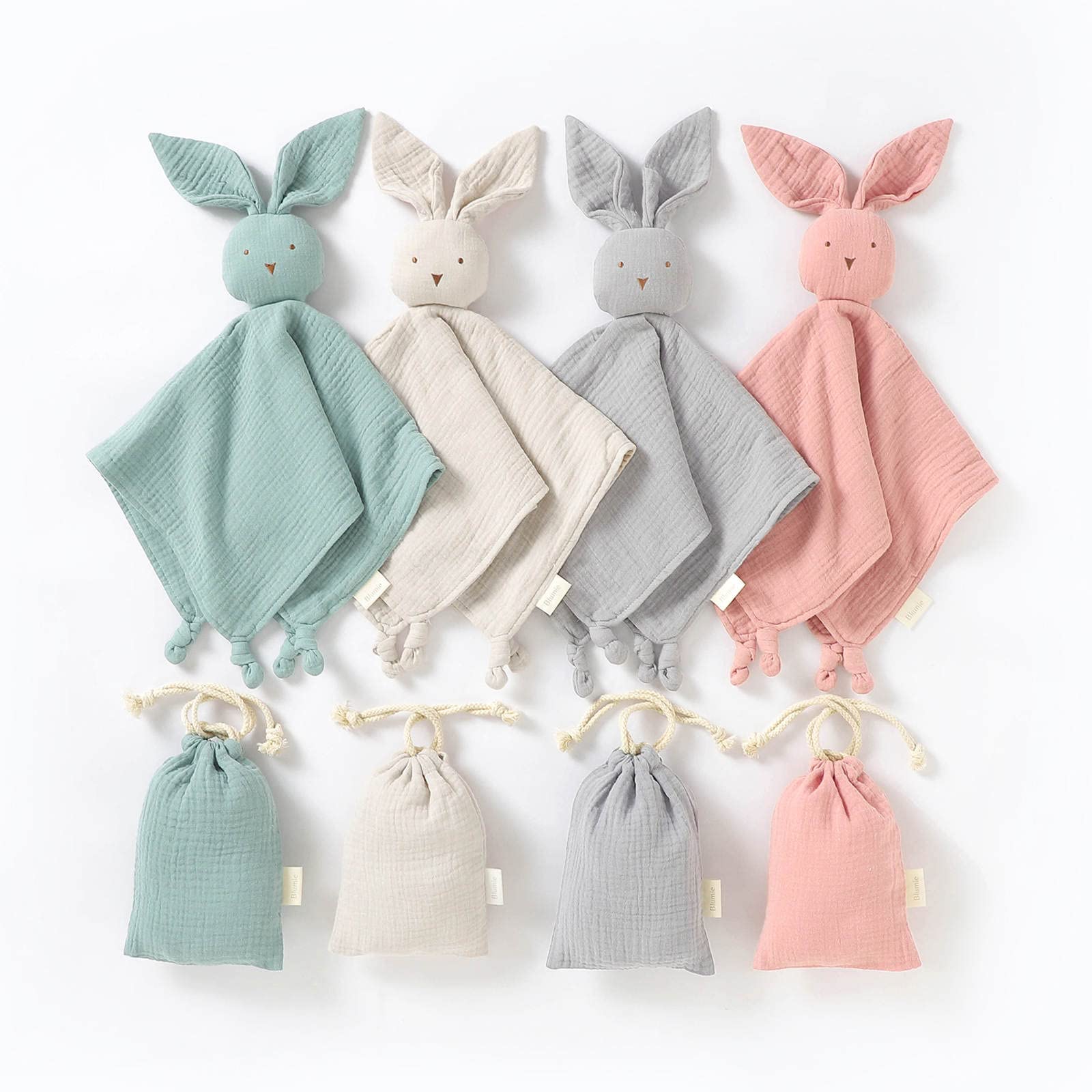 Blumie Bunny Comforter Blanket for Baby, 100% Organic Cotton Muslin, Cuddly for boys, girls and infants. (Sage Green)
