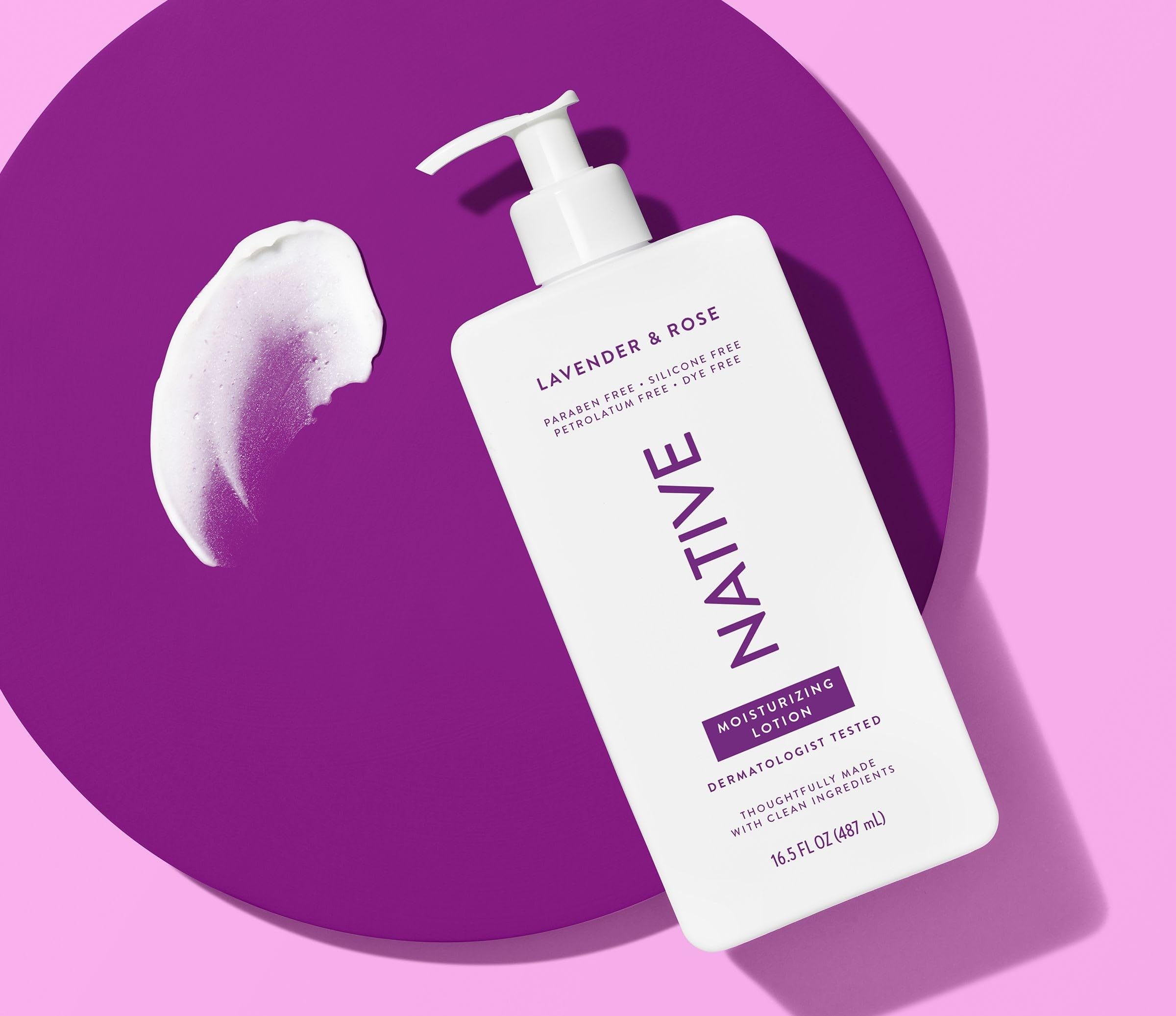 Photo 1 of Native Body Lotion Contains Naturally Derived Plant-Based Moisturizers for Women and Men | Restores Dry Skin, Lavender & Rose, 16.5 fl oz