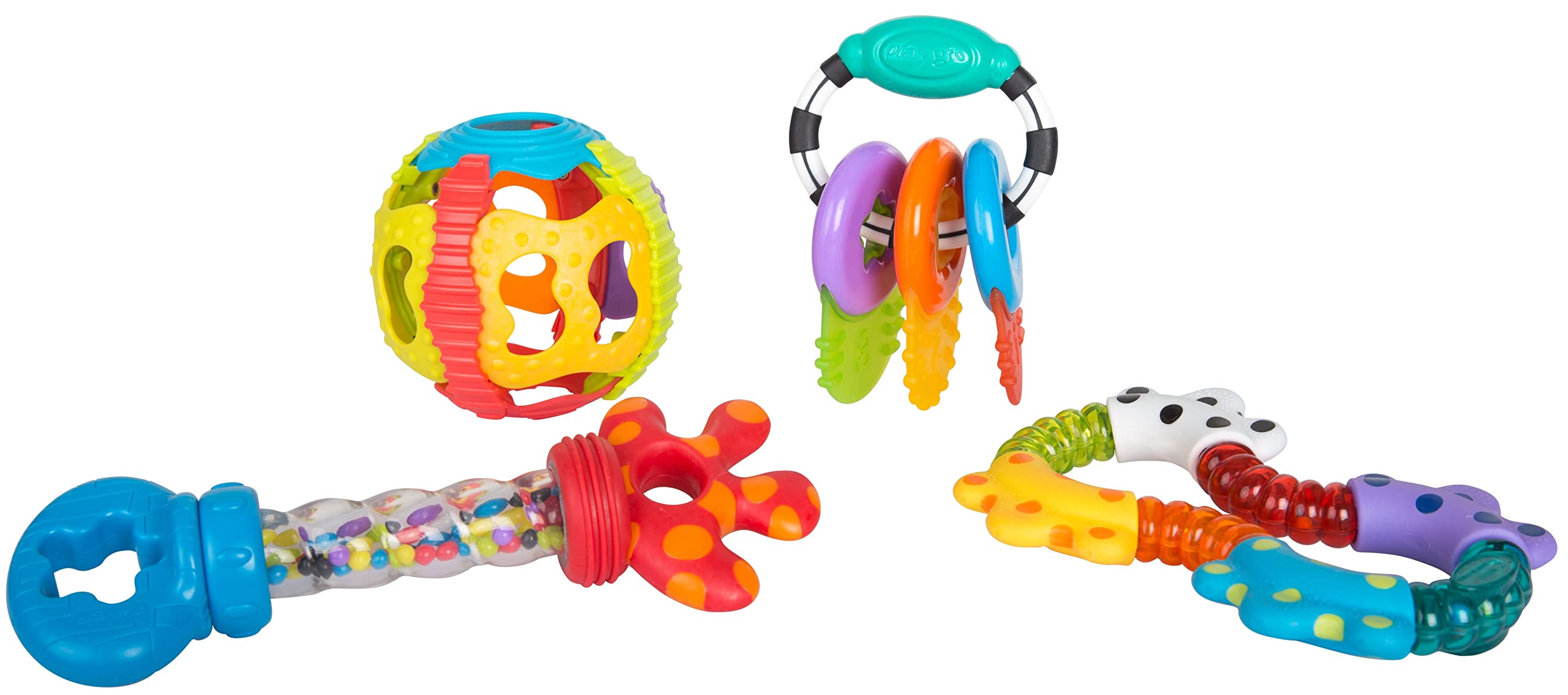 Playgro Twist & Chew Activity Gift Set - 4-Piece Baby Teething Toy Set with Textured Rattles for Sensory Play - Stimulates Fine Motor Skills & Soothes Sore Gums with Fun, Easy-To-Grip Teething Rings