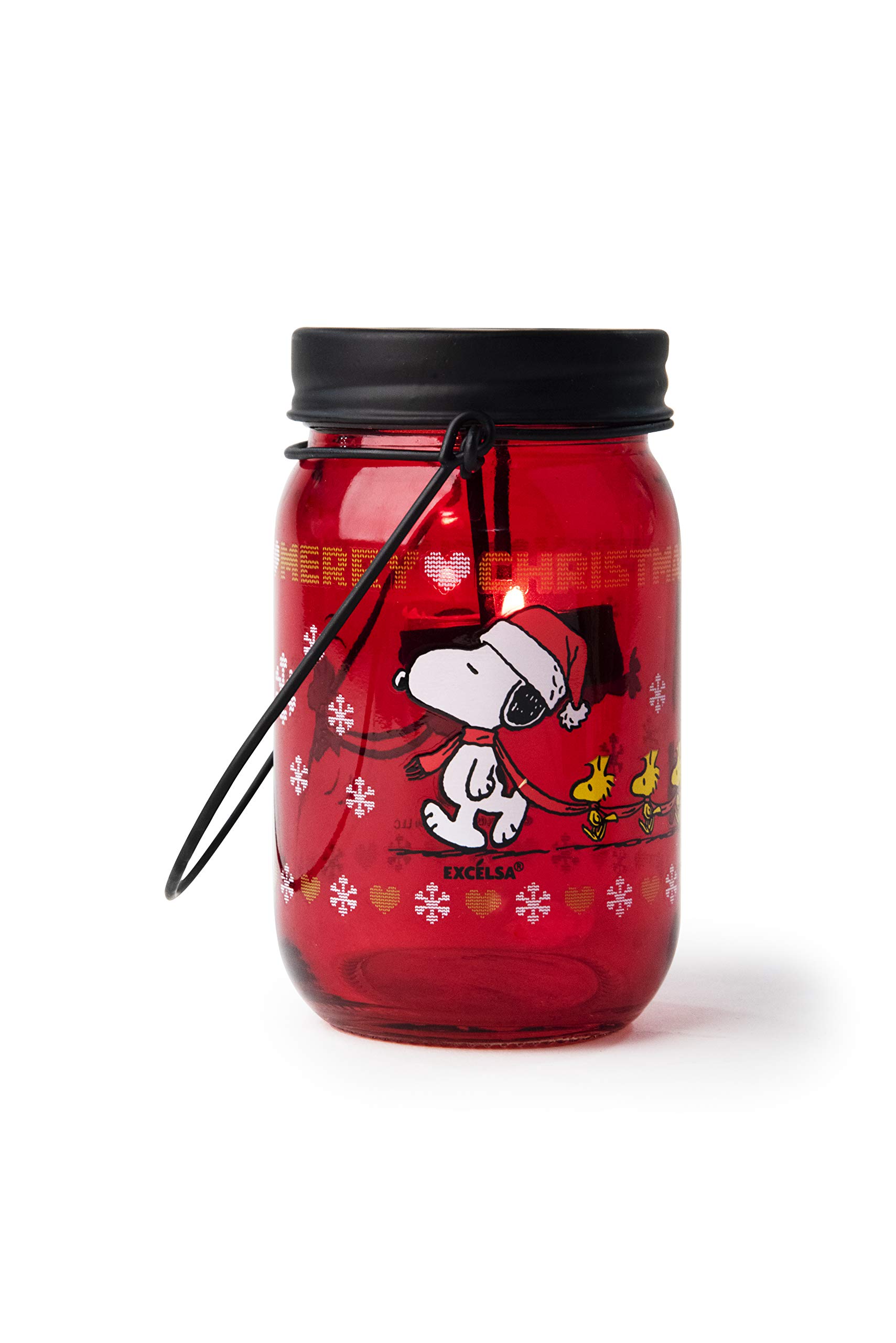 Excelsa Peanuts Christmas Lantern Tealight, Red with Decoration, Size: 7.5 x H.13 cm