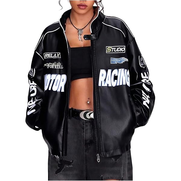 Aelfric Eden Giacca Moto Donna In Similpelle - Stile Hip-Hop, Vintage, Blocchi Di Colore, Taglia XS (adatta Per 163 Cm/48 Kg)