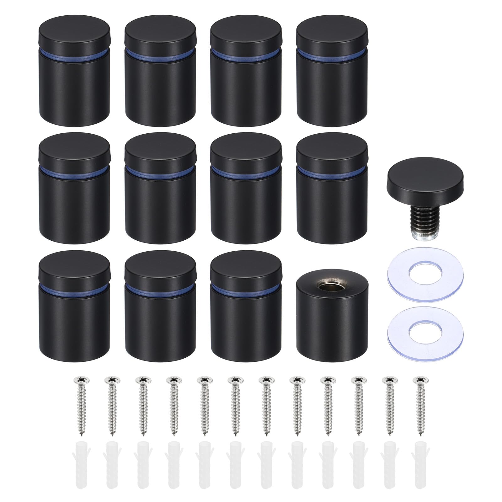 PATIKIL 1 x 1.2 Inch Sign Standoff Screws, 12 Set Stainless Steel Wall Standoff Mounting Hardware Advertising Glass Nail for Hanging Acrylic Picture Frame Acrylic Panel, Black