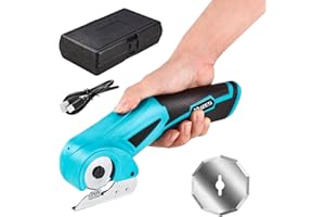 YUZES Cordless Electric Scissors, 4V Electric Mini Cutter with 2 Blade, Safety Button, Led Light, Storage Case, Rechargeable, Power Rotary Cutter for fabric, Carpet, Cardboard, Leather, Felt, Plastic