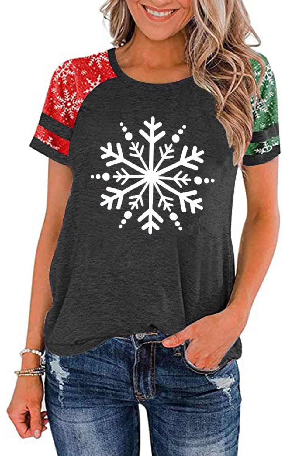 Ovazly Christmas Shirt for Women Raglan Sleeve