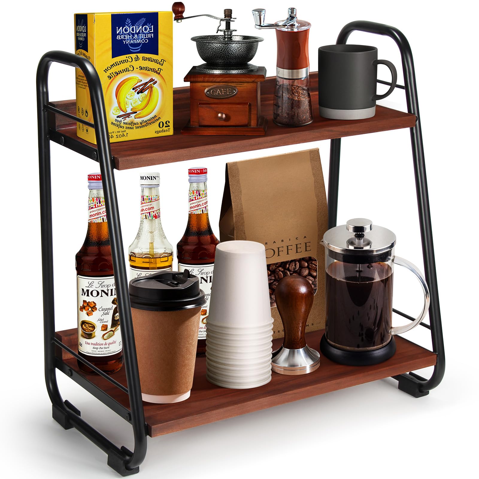 FLUFFYTREE Coffee Bar Accessories Countertop Organizer, 2 Tier Coffee Station Organizer Accessories Shelf for Bathroom, Kitchen (Brown)