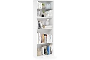 Furinno JAYA Book Shelf, 5-Tier Bookshelf, Bookcase with Adjustable Shelves, 9.5 x 24.5 x 71.2, for Organization and Storage, for Living Room, Bedroom, Home Office, White
