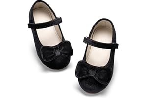 ESTINE Mary Jane Shoes for Toddler Little Kid Girls- Girl Velvet Bow Dress Ballet Flats