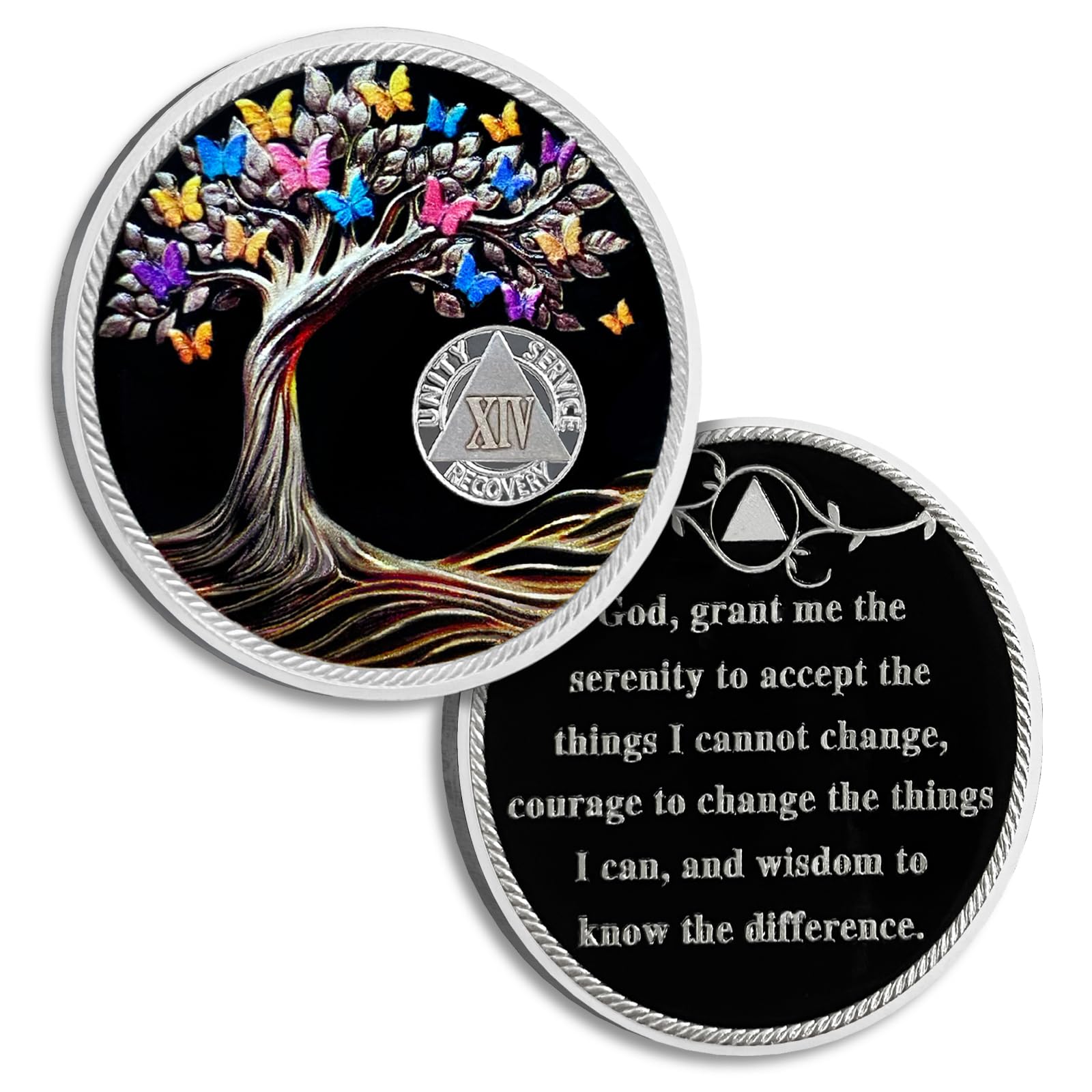 14 Years Sobriety Coin Butterfly Tree of Life AA Chips and Medallions Sobriety Recovery Chip Sober Token Sobriety Gifts for Men Women Celebrating Alcoholics Anonymous Recovery
