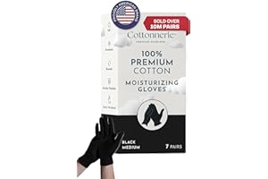 7 Pairs Cottonnerie Cotton Gloves for Dry Hands Sleeping, Moisturizing Gloves Overnight, Hand Moisturizer Gloves, Moisture Gloves for Dry Hands Overnight, Eczema Gloves, Medium, Black