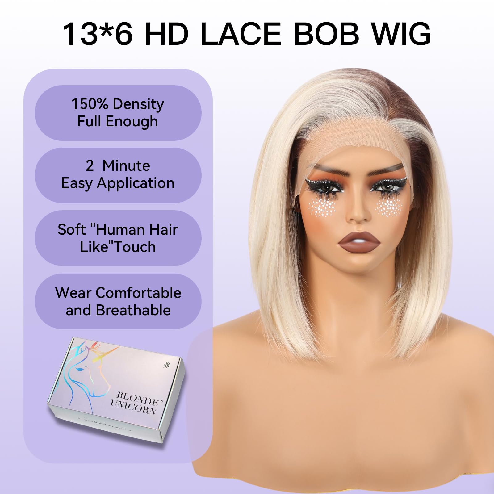 Condition photo showing As Is for blonde unicorn ombre blonde synthetic lace front wig 13×6 hd straight bob wig for women short bob wi