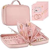 KPWEPK Leather Travel Jewelry Case Organizer,Jewelry Storage Book Binder with Clear Zipper Pouch & Lining-Portable Jewelry Bag for Earrings,Rings,Necklaces,Bracelets (Pink)