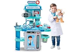 Zefinot Doctor Kit for Toddlers 3-5 - Kids Doctor Play Kit - Fun and Engaging Role-Playing Set with Costume, Stethoscope, Play Cart, and Accessories - Ideal Educational Gift for Boys and Girls（Blue）