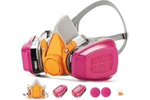 RANKSING 6200 Reusable Half Face Shield Cover with Filters for Dust,Fumes,Asbestos,Orange & Pink,Medium