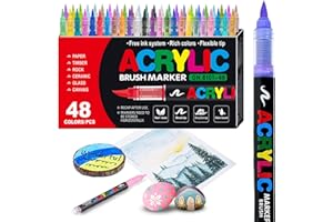 48 Colors Acrylic Paint Markers, Soft Brush Tip Acrylic Paint Pens, Waterproof Coloring Art Markers for Wood, Metal, Ceramic,