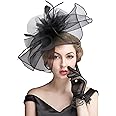 Z&X Sinamay Fascinator Hat Floral Feather Pillbox Derby Hats for Women Wedding Tea Party with Headband Clip