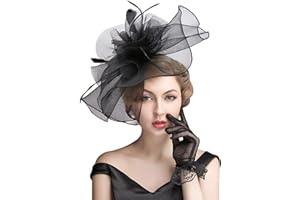 Z&X Sinamay Fascinator Hat Floral Feather Pillbox Derby Hats for Women Wedding Tea Party with Headband Clip