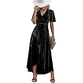 BerryGo Women's Velvet V Neck Wrap Semi Formal Dress Cocktail Party Maxi Dress for Wedding Guest
