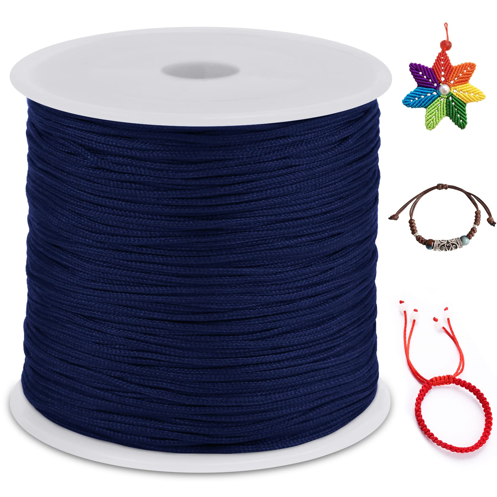 LEREATI Nylon Cord 0.8mm x 100m, Satin Cord Nylon String Macrame Cord, Coloured Beading Thread String for Making Bracelet, Necklace, Chinese Knot, Jewellery (Dark Blue)
