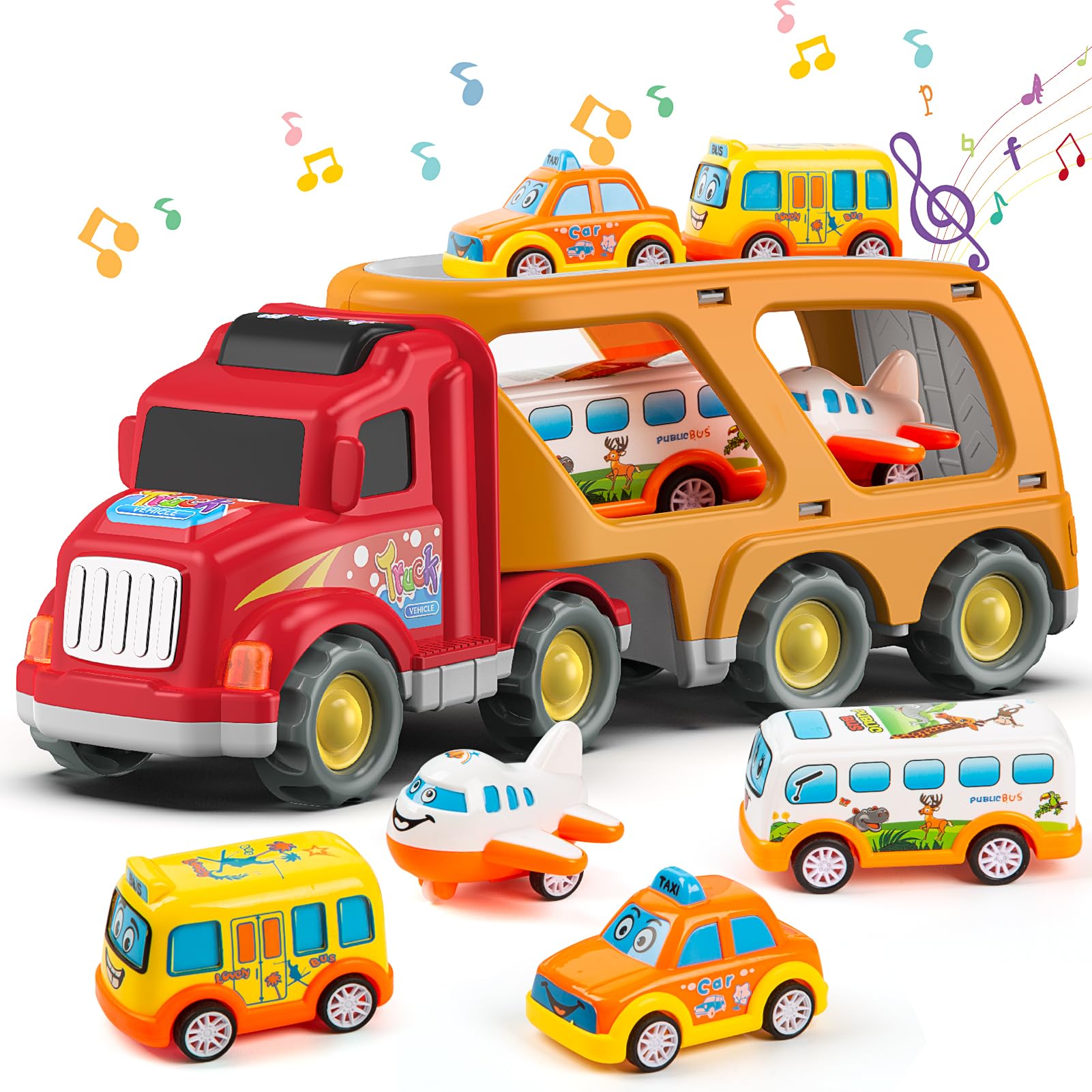 Veslier Toddler Toys Car for Boys Girls Age 2-4 3-5, 5 in 1 Carrier Transport City Vehicles Toys,Kids Toy Cars for Toddlers, Christmas Birthday Gift for Toddlers 3+.