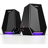 BESTISAN Computer Gaming Speakers for Desktop PC - 30W Powered Monitor Speakers with Bluetooth/AUX/Type-C Connections, 6 Colorful Lights, Compatible with Monitor, Gaming Setup & Laptop