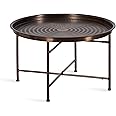 Kate and Laurel Mahdavi Modern Round Outdoor Coffee Table, 25 x 25 x 16, Bronze, Transitional Patio Coffee Table with Textured Top for Outdoor Furniture Decor