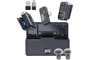 XLAPO Microphone for iPhone 54Hrs Battery for Android/PC/iPad, mini Microphone Noise Cancelling Wireless Lavalier Microphones for Video Recording Lapel Mic Clip on Mic for Podcast